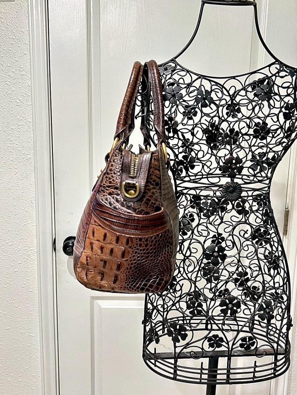 Brahmin Croc-Embossed Leather Satchel - Brown - Picture 13 of 16